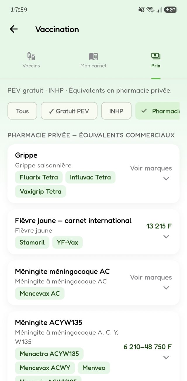 Prix des vaccins : PEV gratuit, INHP, équivalents en pharmacie